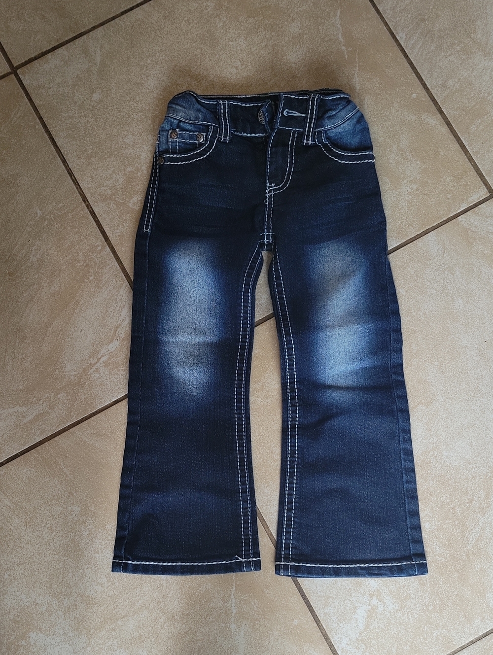 Kids Dark Blue Denim Jeans with Contrast Stitching - Classic Fit